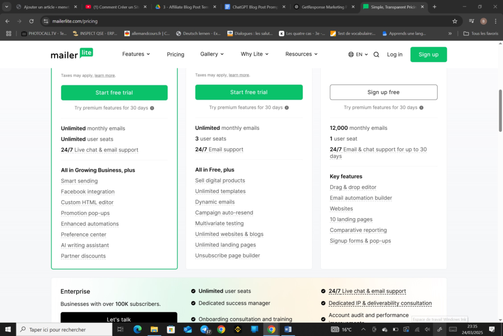 MailerLite vs ActiveCampaign :MailerLite pricing